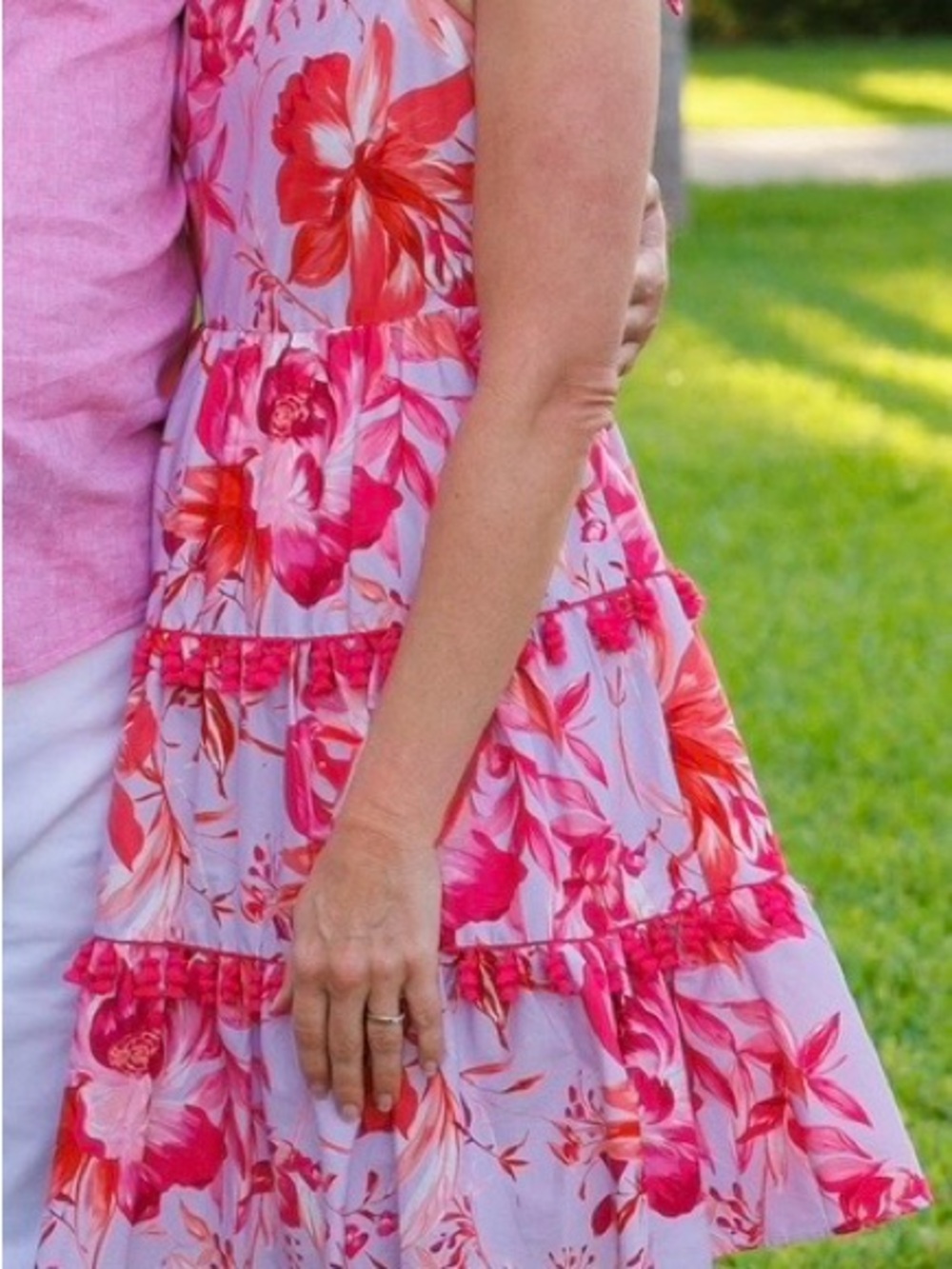 Eliza J Pink and Red Tropical Floral Tiered Dress 4